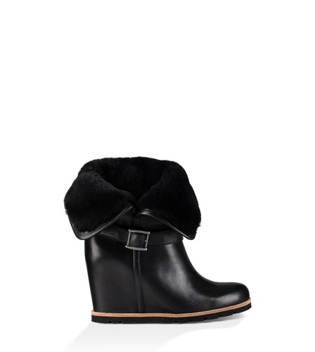 Ugg black wedge leather - black, boots