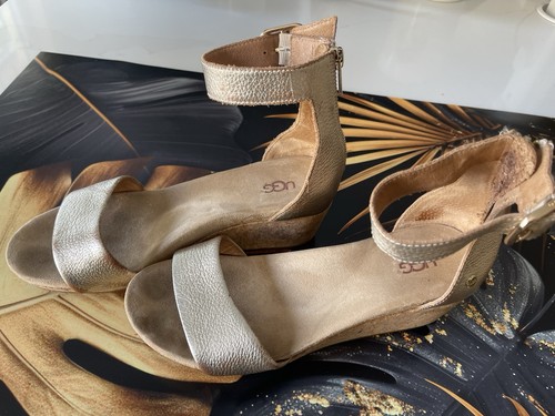 Ugg gold leather cork wedge - gold,