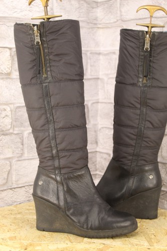 Black leather quilted wedge - leather,